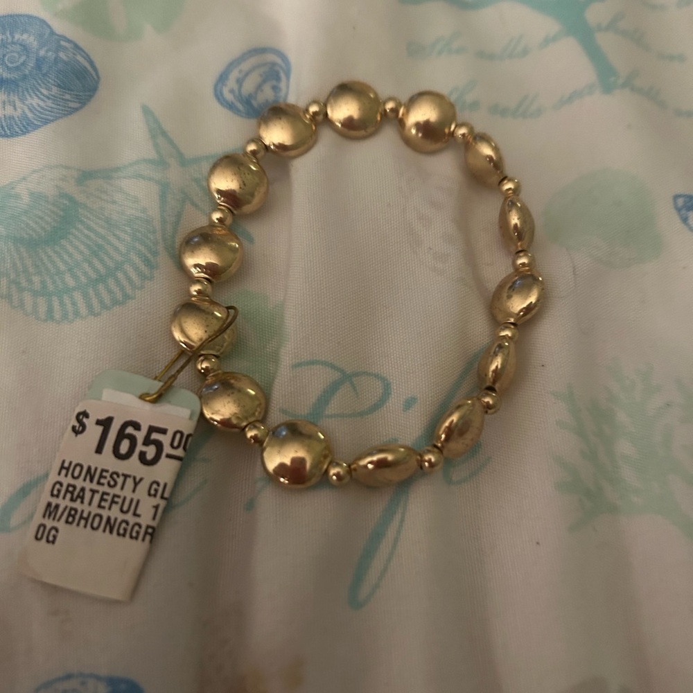 Grateful Gold Beaded Stretch Bracelet - Honesty